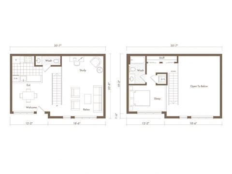 A floor plan of a two bedroom apartment.